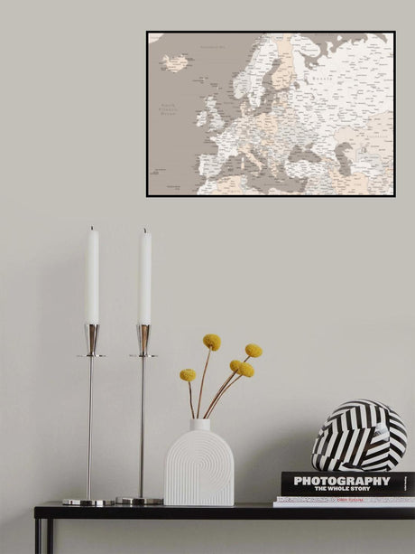 High detail map of Europe in neutrals Poster och Canvastavla