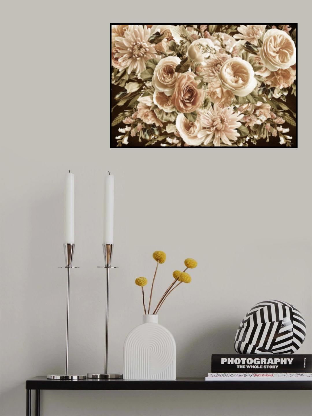 Morning Blooms Sepia Poster och Canvastavla