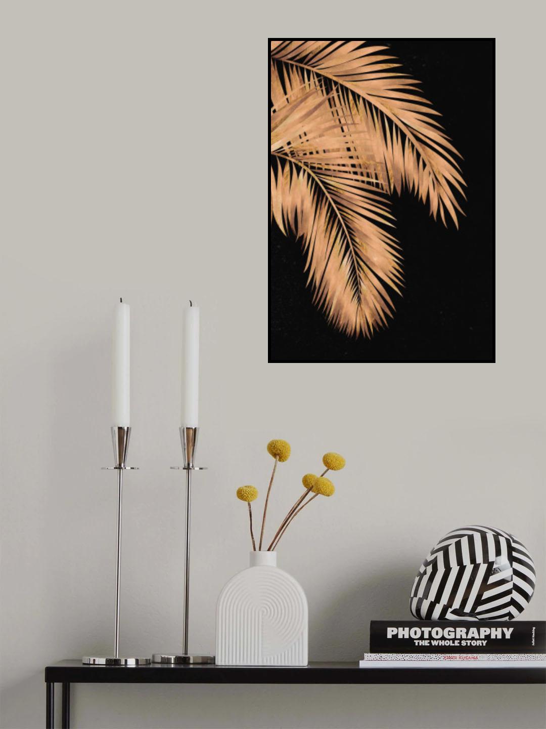 Golden palms black copper 1 Poster och Canvastavla