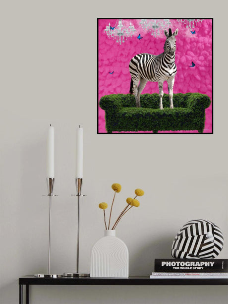 Free Spirited Zebra on a Green Settee Poster och Canvastavla