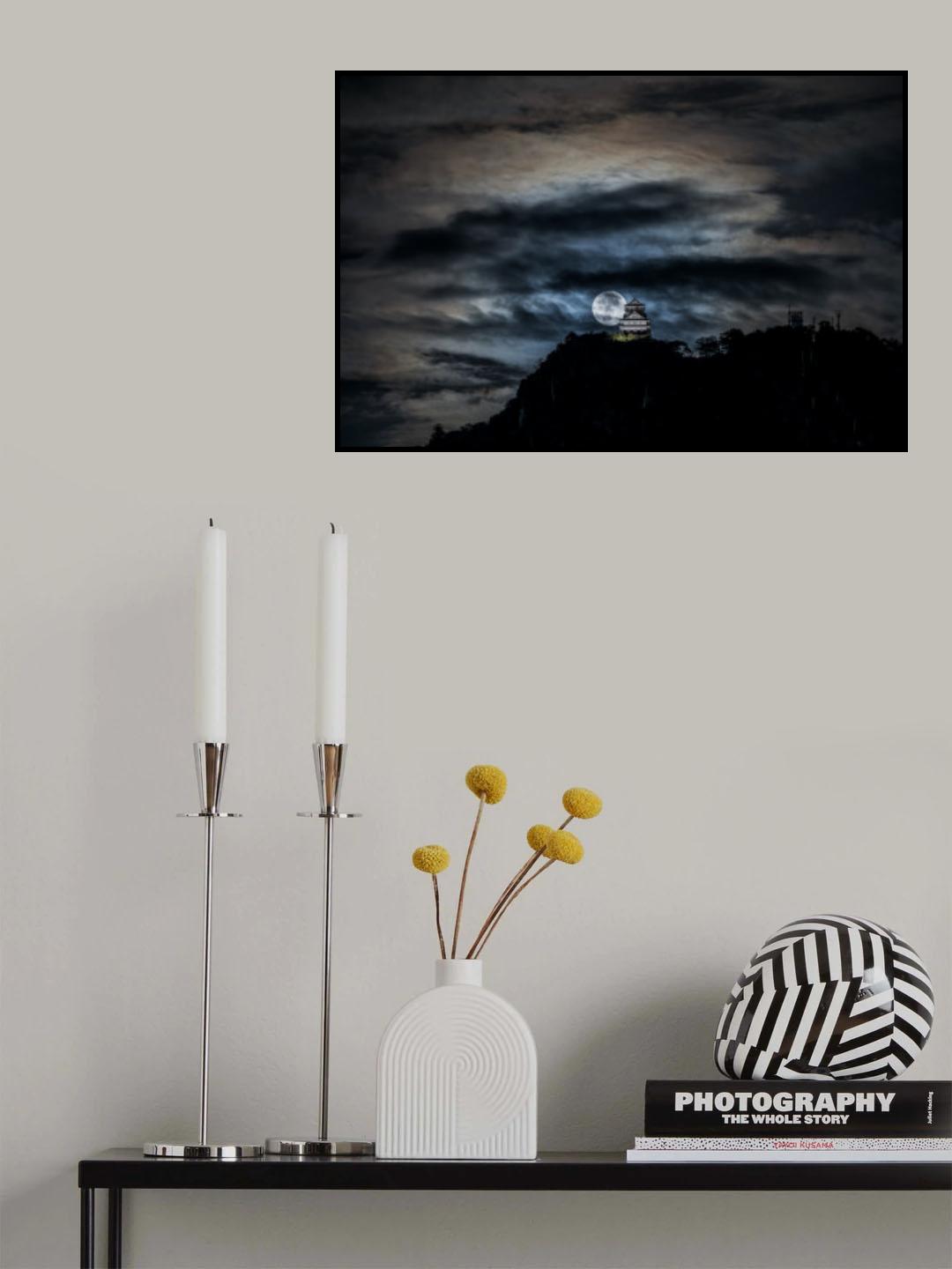 Full Moon Illuminated Japanese Night Poster och Canvastavla