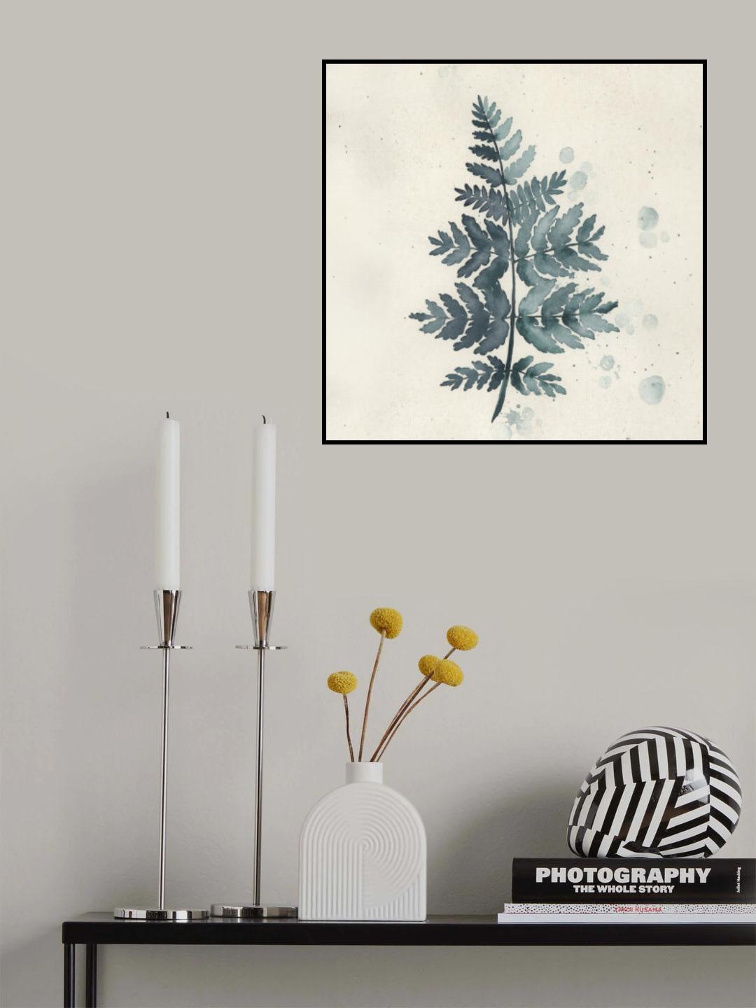 Teal watercolor fern 1 Poster och Canvastavla