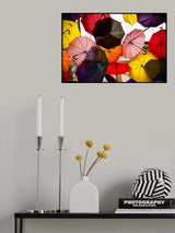 old building and decorative umbrellas Poster och Canvastavla