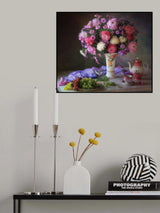 Still life with autumn bouquet and fruits Poster och Canvastavla