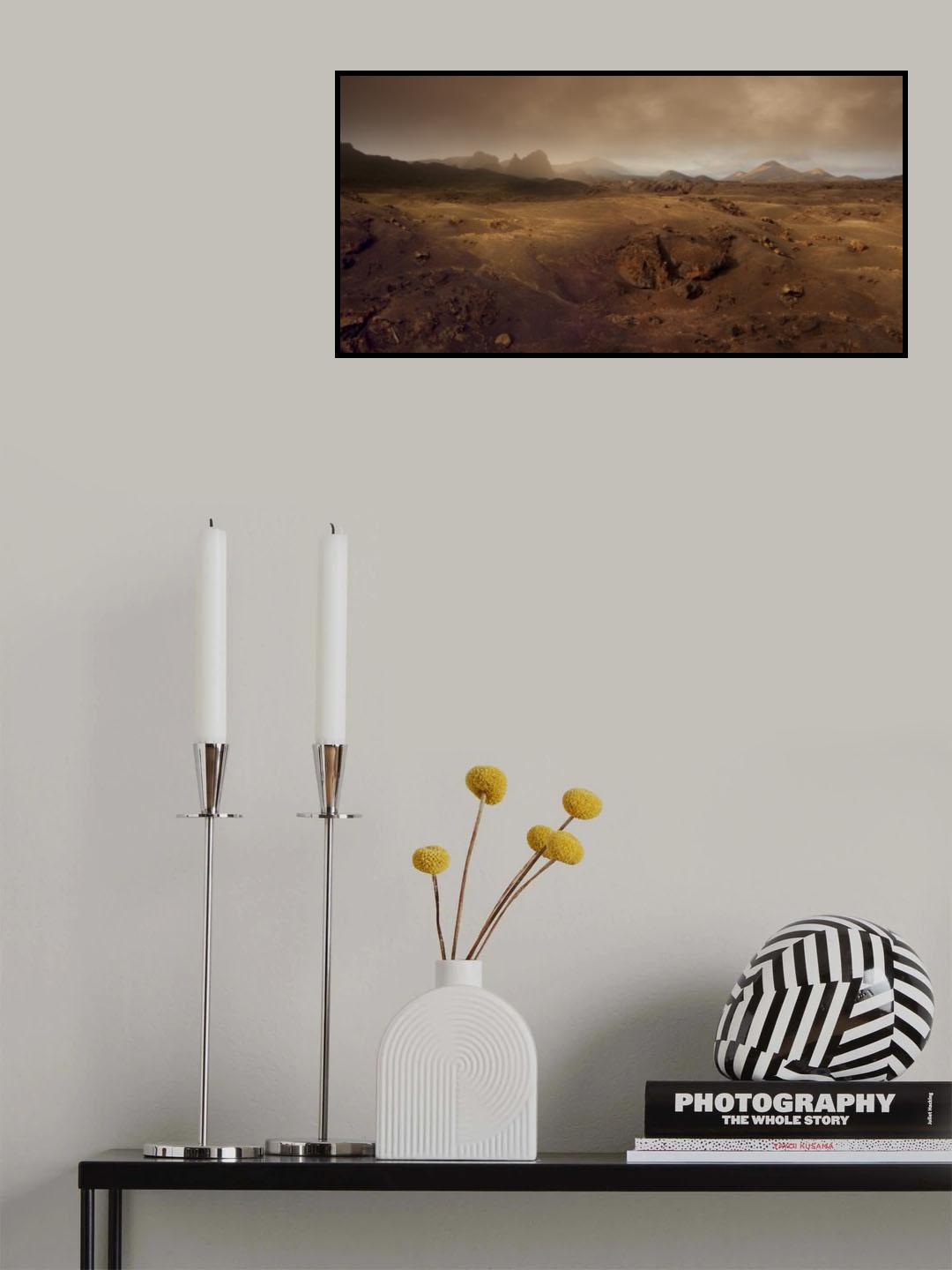 Volcanic landscape in the morning fog Poster och Canvastavla