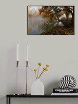 Autumn misty morning with a lone fisherman Poster och Canvastavla