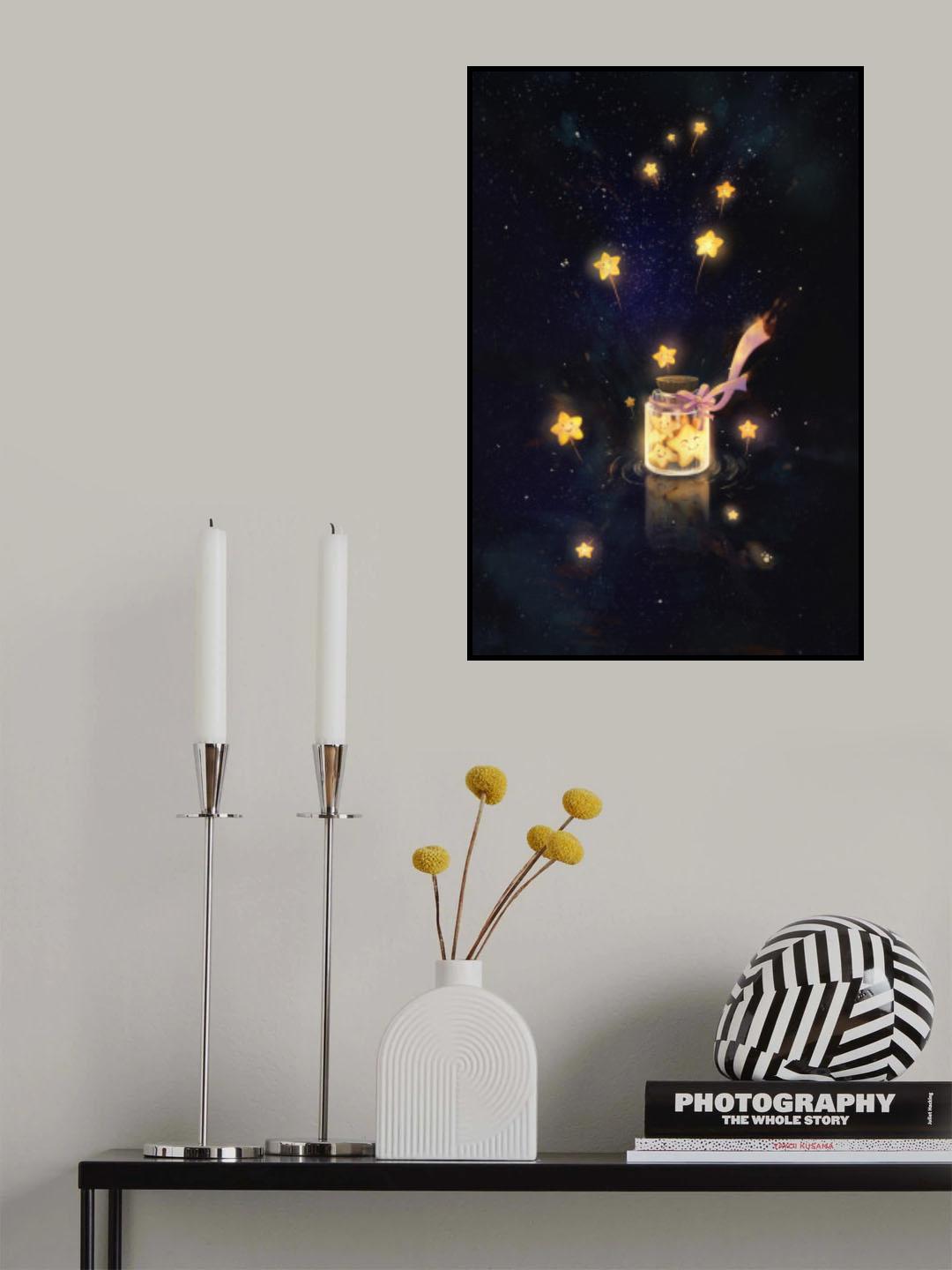 Golden Starlight In Bottle Poster och Canvastavla
