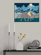Landscape elephant moonlit mountains Poster och Canvastavla