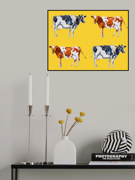 Cow Art On Yellow Poster och Canvastavla