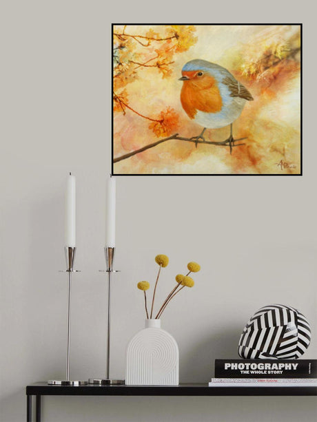 Robin Among Flowers Poster och Canvastavla