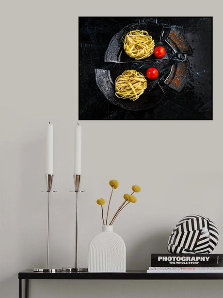 Italian pasta on a broken plate Poster och Canvastavla