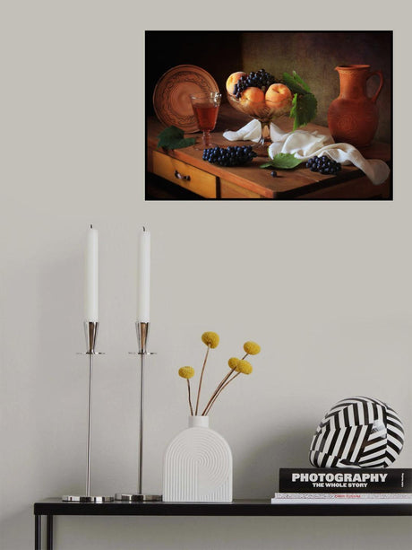 Still life with peaches and grapes Poster och Canvastavla