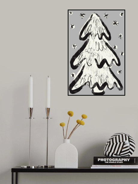 Christmastreeandsnow Grey Poster och Canvastavla