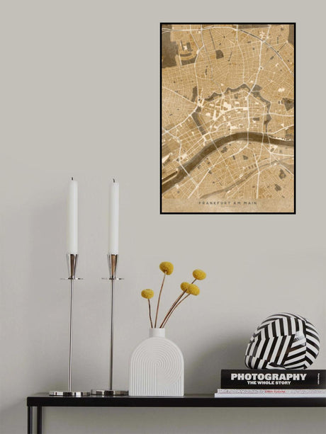 Sepia vintage map of Frankfurt downtown Germany Poster och Canvastavla