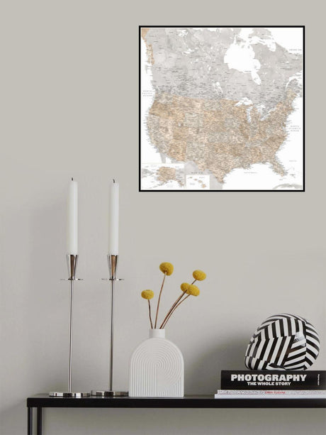 Highly detailed map of the United States and Canada Poster och Canvastavla