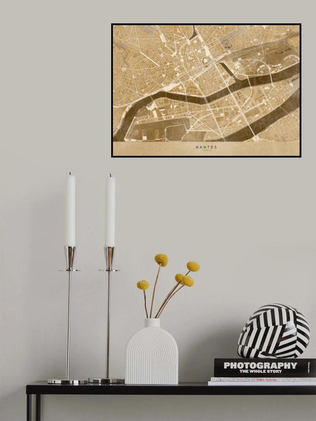 Sepia vintage map of Nantes downtown France Poster och Canvastavla