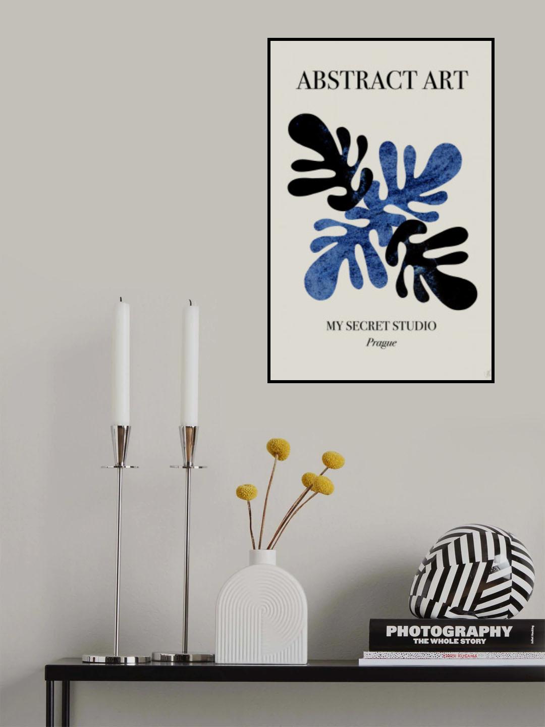 Abstract Blue Leaves Poster och Canvastavla