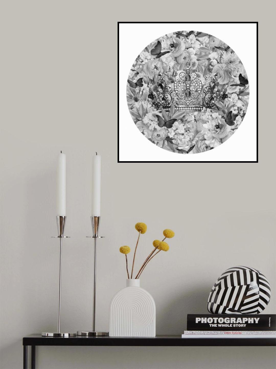 Candy Blooms &amp; Crown Black &amp; White Poster och Canvastavla