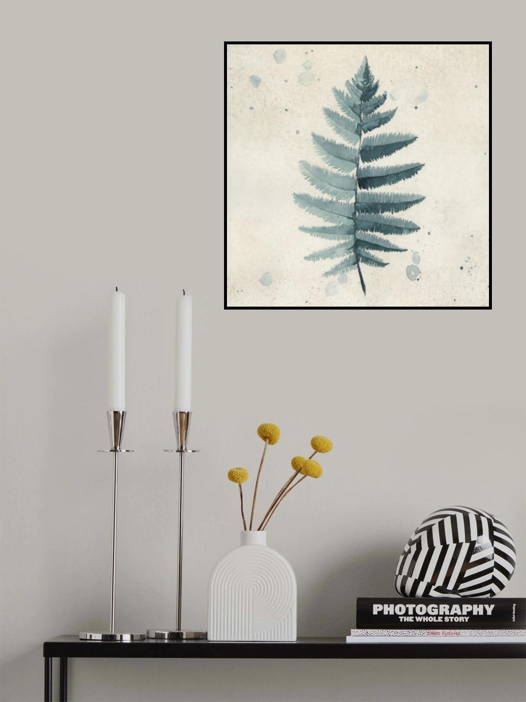Teal watercolor fern 6 Poster och Canvastavla