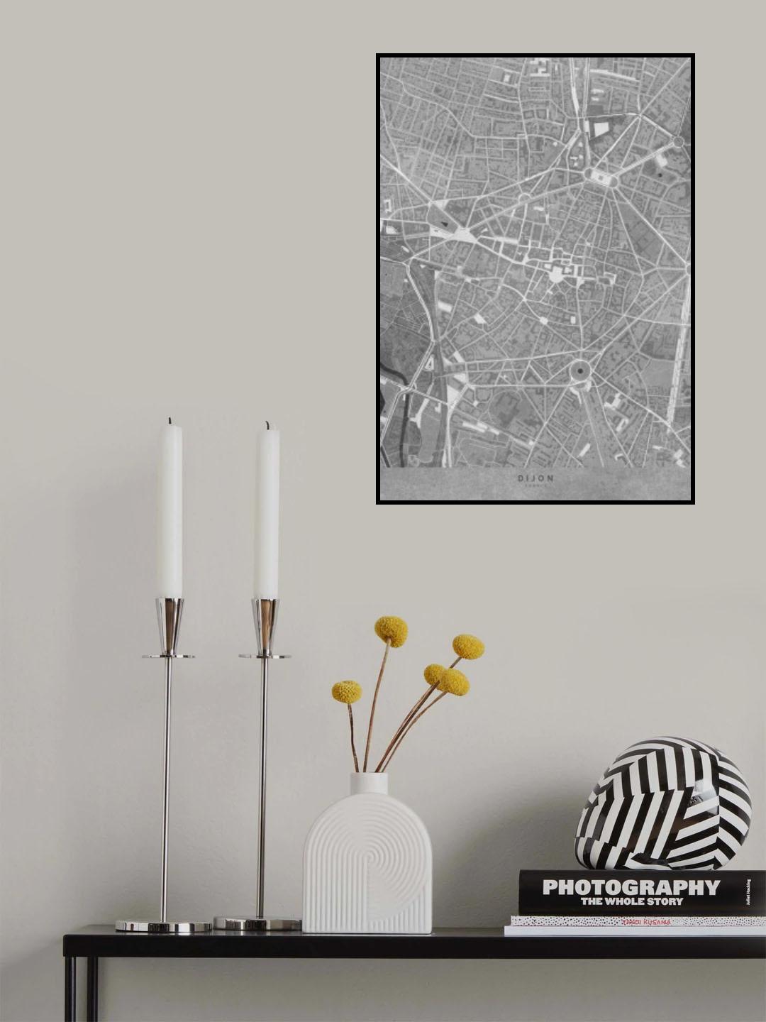 Gray vintage map of Dijon downtown France Poster och Canvastavla