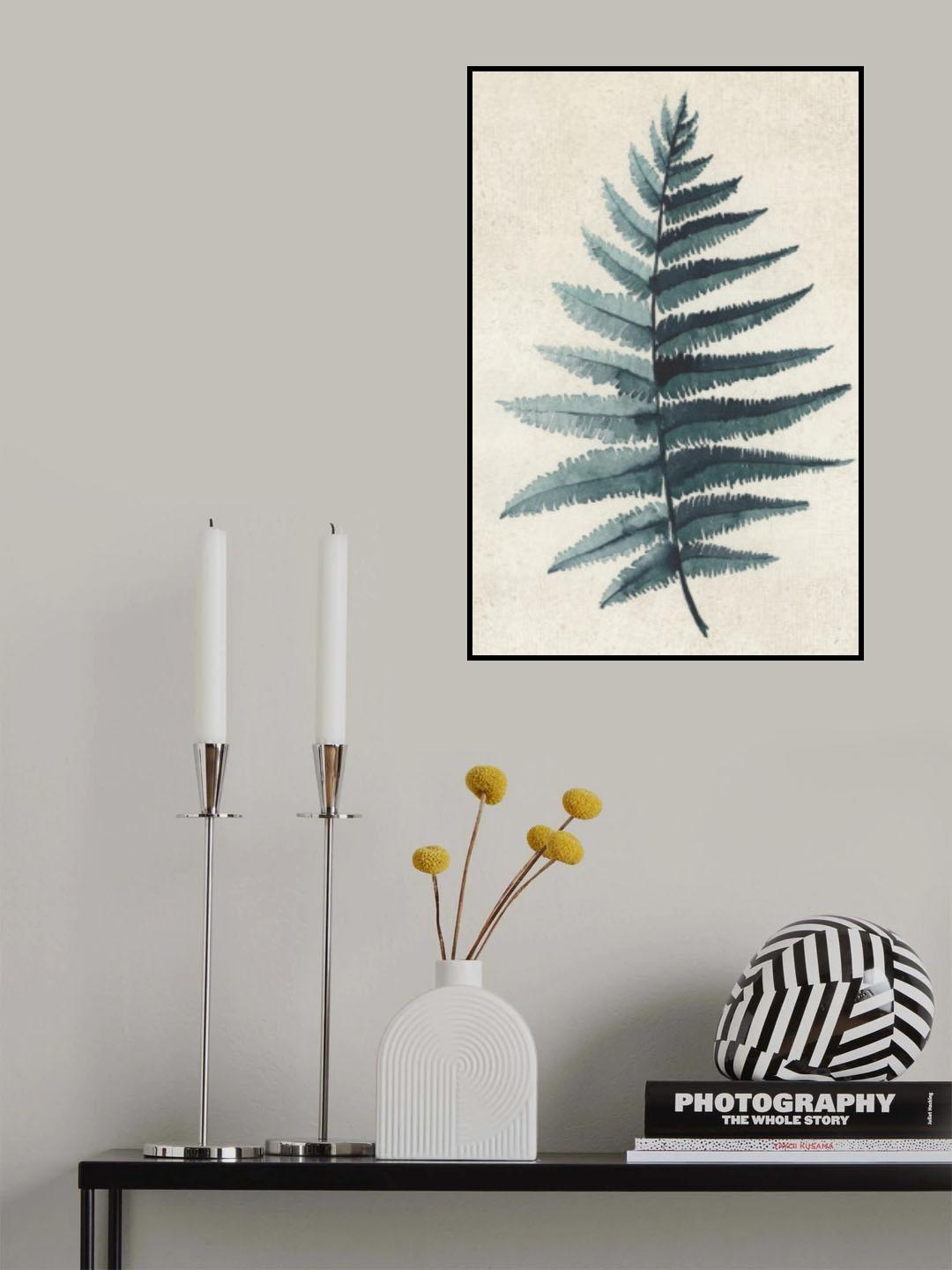 Teal watercolor fern 5 Poster och Canvastavla