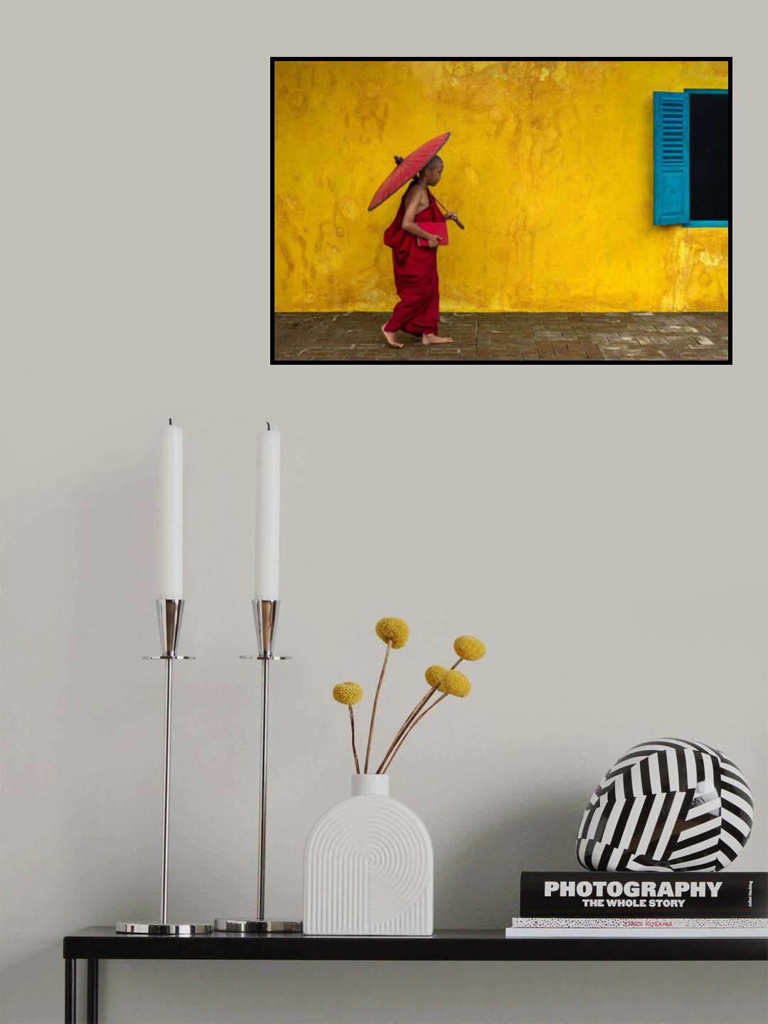 Novice monk walking by Poster och Canvastavla