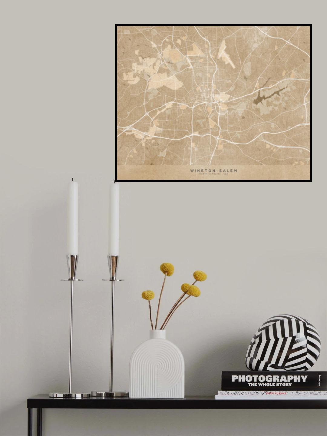 Map of Winston Salem (NC, USA) in sepia vintage style Poster och Canvastavla