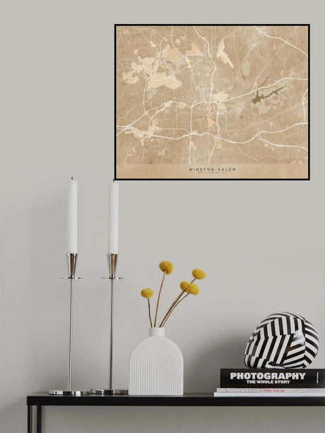 Map of Winston Salem (NC, USA) in sepia vintage style Poster och Canvastavla