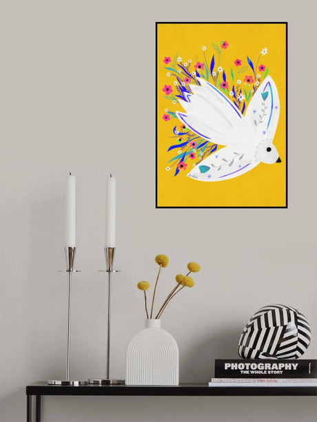Bird in Flowers illustration Poster och Canvastavla