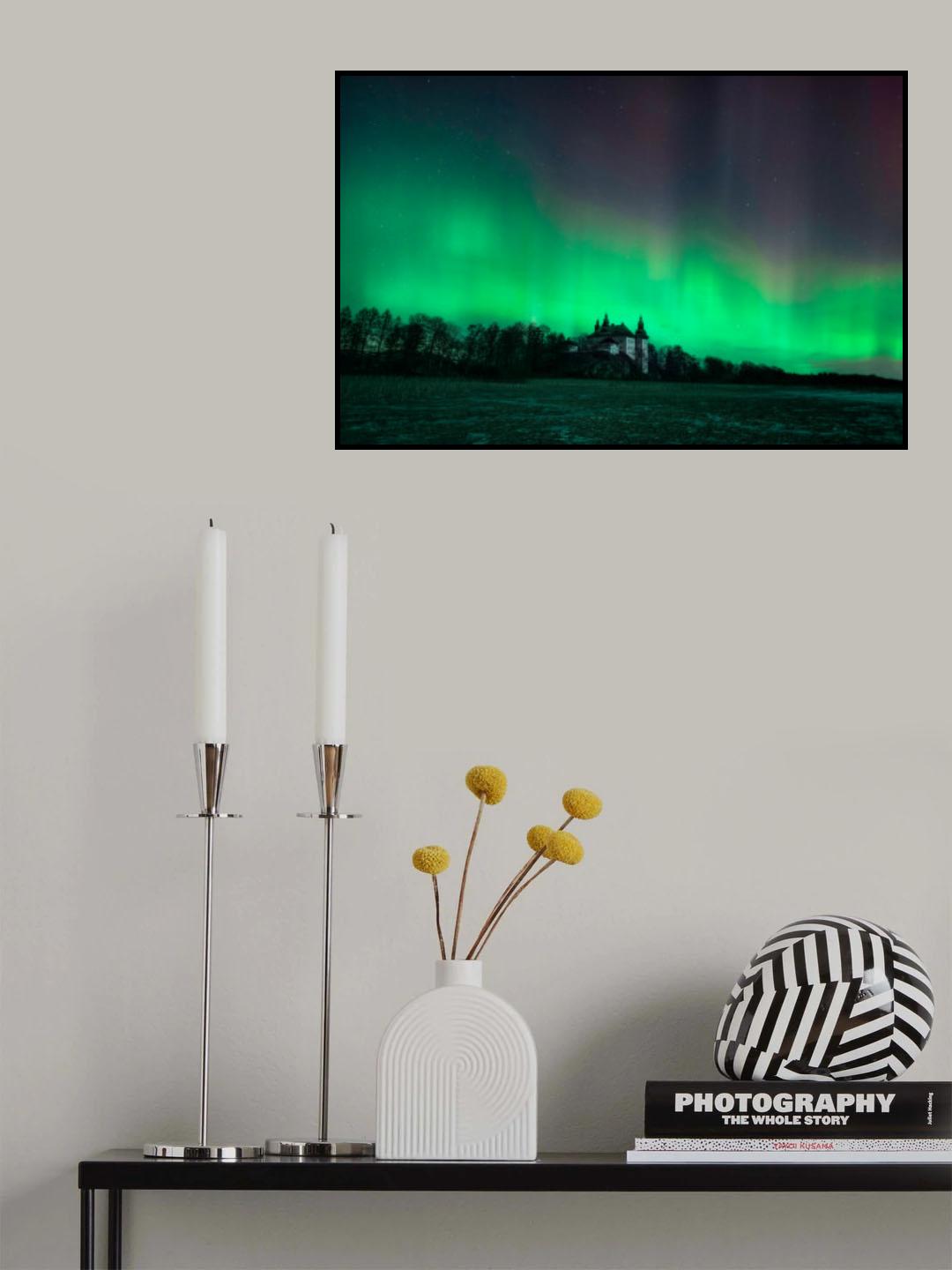 Ekenäs castle, Sweden under the northern lights. Poster och Canvastavla