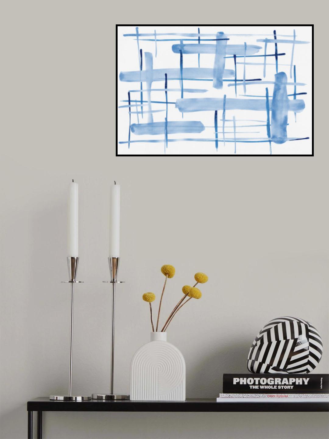 Abstract Lines Blue and White 06 Poster och Canvastavla