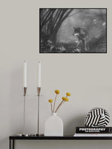 the European gray wolf stands in the forest Poster och Canvastavla