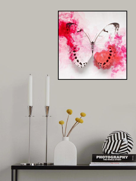 White Morpho Butterfly With Crimson Ink Poster och Canvastavla