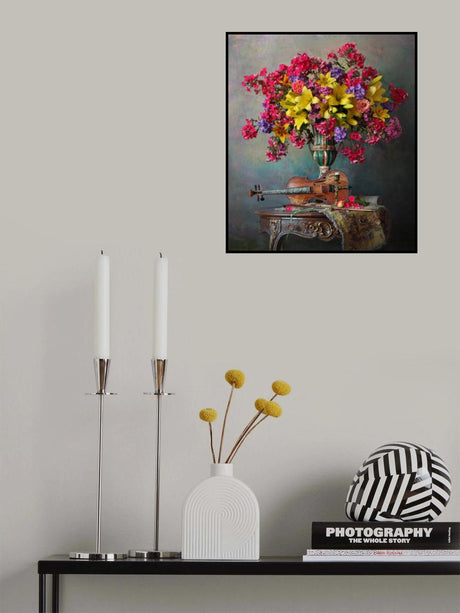 Still life with violin and flowers Poster och Canvastavla