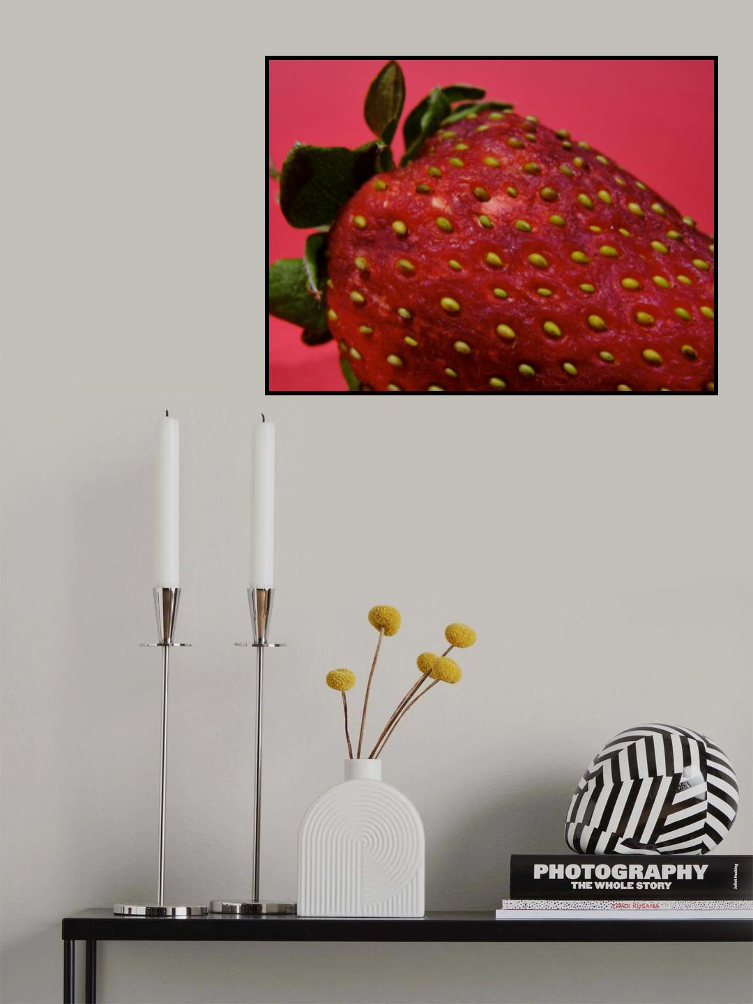Strawberry isolated on red background Poster och Canvastavla