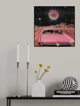 Pink Vintage Car in Space Collage Art Poster och Canvastavla