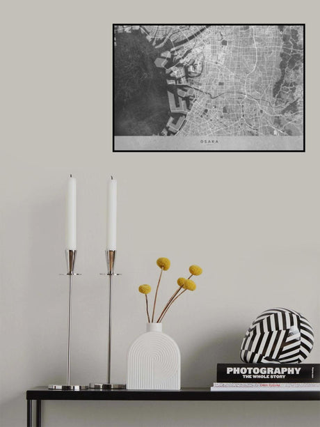Gray map of Osaka Poster och Canvastavla