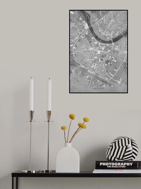 Gray vintage map of Dresden downtown Germany Poster och Canvastavla