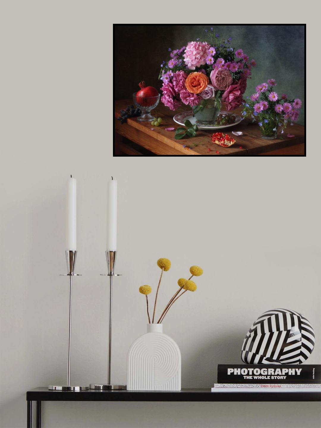 Still life with flowers and fruits Poster och Canvastavla