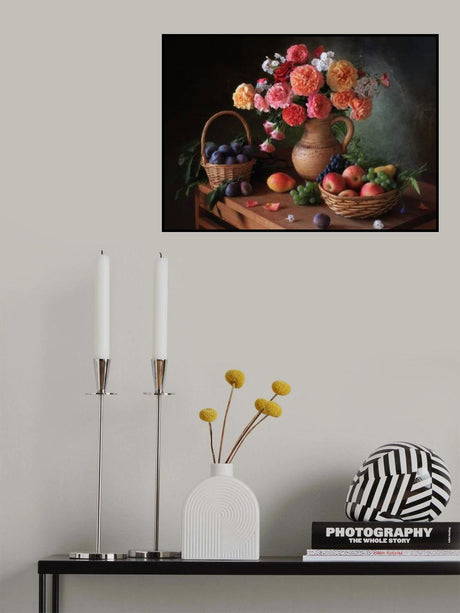 Still life with flowers and autumn fruits Poster och Canvastavla