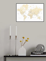 Soft florals world map with cities, Remy Poster och Canvastavla