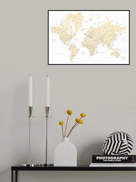 Soft florals world map with cities, Remy Poster och Canvastavla