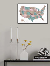 Pink and teal watercolor map of the US Poster och Canvastavla