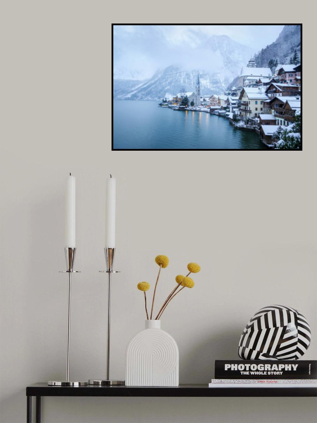 Snow covered Hallstatt village in winter, Austria Poster och Canvastavla