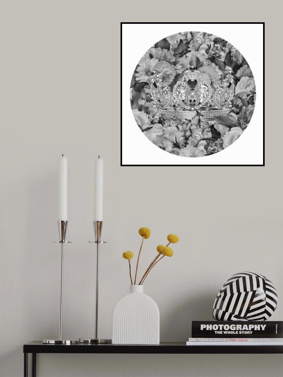 Morning Dream Blooms &amp; Crown Black &amp; White Poster och Canvastavla