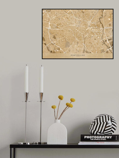 Sepia vintage map of Montpellier France Poster och Canvastavla
