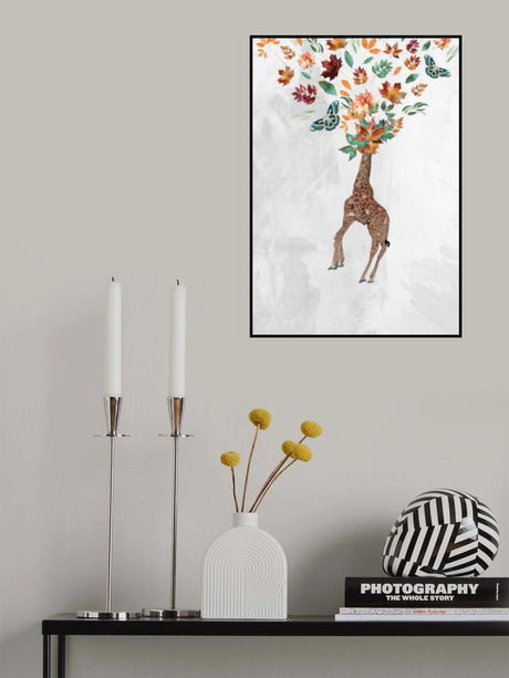 Giraffe Autumn Leaves Head Poster och Canvastavla