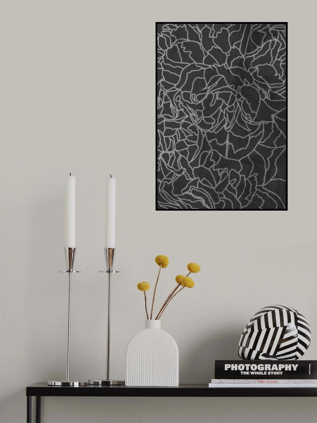 Abstract black white peony line art Poster och Canvastavla