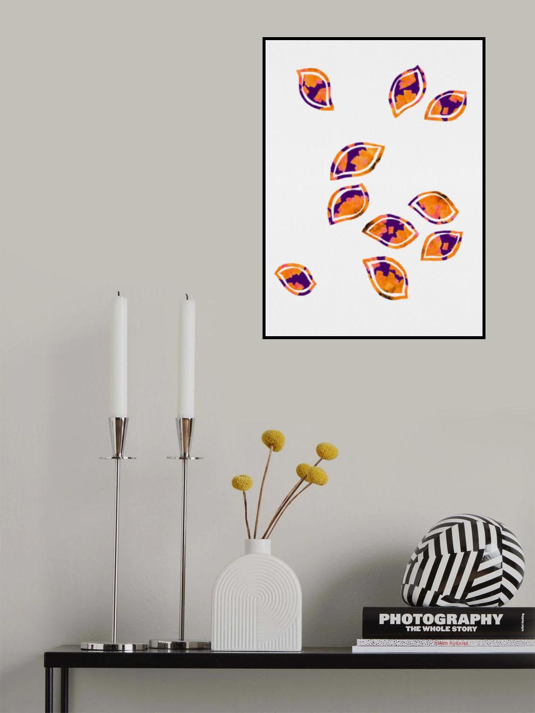 Abstract Orange Purple Scattered Leaves Silhouette Poster och Canvastavla