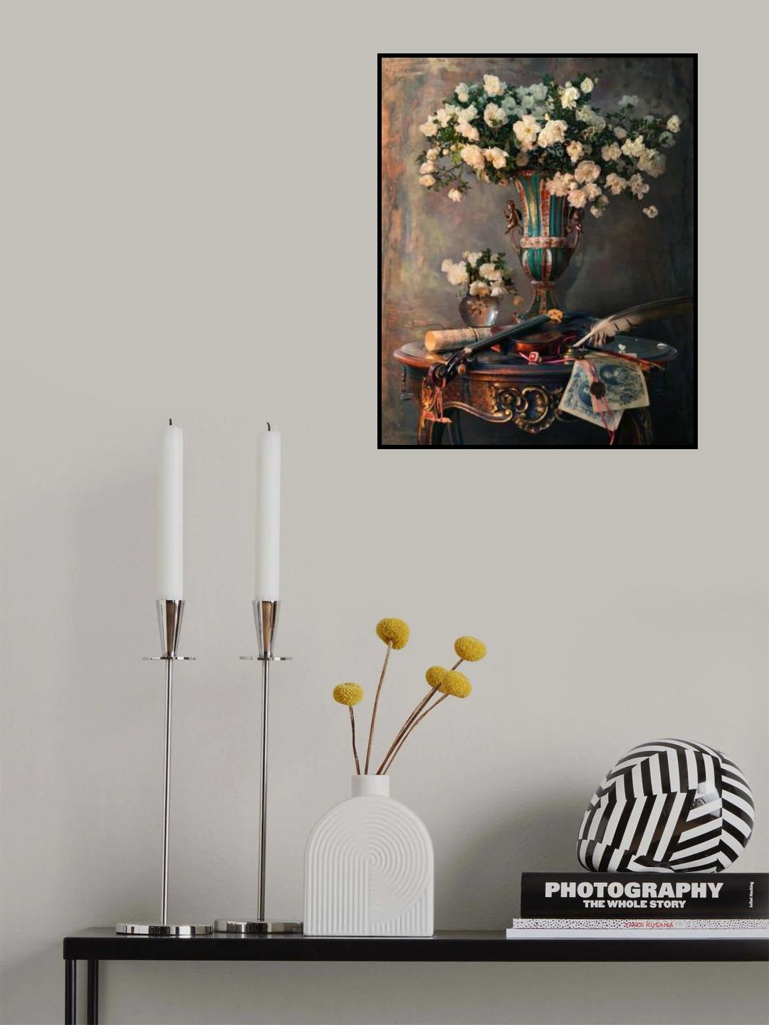 Still life with violin and flowers Poster och Canvastavla